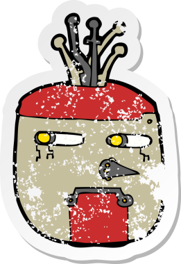 Bir insan tarafından çizilmiş robot kafanın gerilimli retro yapıştırması