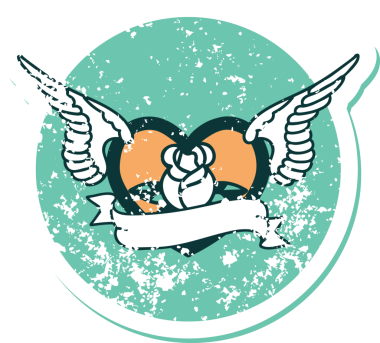 Bir insan tarafından çizilmiş çiçek ve pankartıyla uçan bir kalbin sembolik dövmeli resmi.