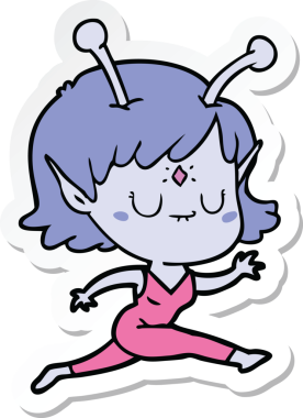 Bir insan tarafından çizilmiş uzaylı bir kızın çıkartması.