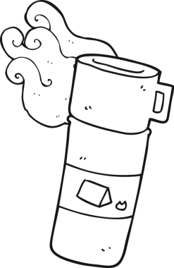 Bir insan tarafından çizilmiş siyah beyaz bir kamp şişesi.