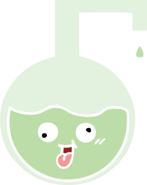 Bir insan tarafından çizilmiş bir bilim deneyinin düz renkli retro karikatürü