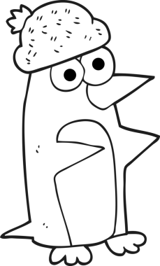 Bir insan tarafından çizilmiş siyah beyaz penguen çizimi.