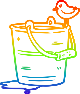 gökkuşağı gradyan çizgisi bir insan tarafından çizilmiş su kovasına bakan bir kuş çizimi