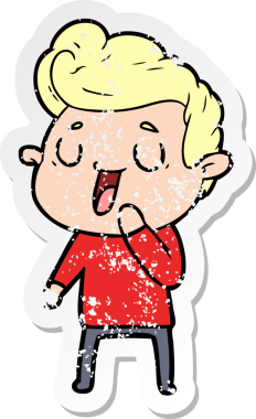 Bir insan tarafından çizilmiş mutlu bir çizgi film karakterinin sıkıntılı çıkartması.