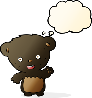 Bir insan tarafından çizilmiş düşünce baloncuğuyla sallanan siyah ayı.