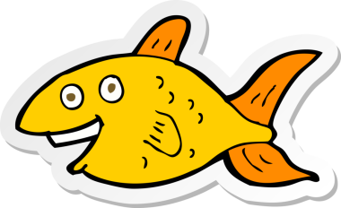 Bir insan tarafından çizilmiş karikatür balığının çıkartması.