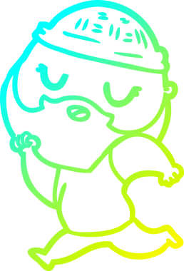 Bir insan tarafından çizilmiş sakallı bir çizgi film karakteri.