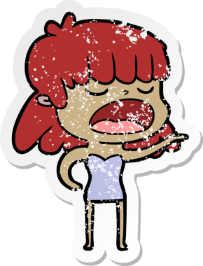 Bir insan tarafından yüksek sesle çizilmiş karikatür kadının sıkıntılı çıkartması.