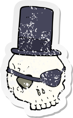 Bir insan tarafından çizilmiş silindir şapkalı kafatasının gerilimli çıkartması.