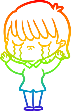 Gökkuşağı gradyan çizimi bir insan tarafından çizilmiş ağlayan bir çizgi kadın çizimi