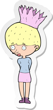 Bir insan tarafından çizilmiş taç giyen bir çizgi film karakterinin çıkartması.