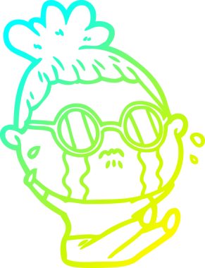 Bir insan tarafından çizilmiş gözlüklü, ağlayan bir karikatür çizimi.