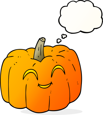 Serbest çizim düşünce baloncuğu karikatürü Cadılar Bayramı balkabağı bir insan tarafından çizildi