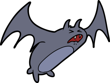 Bir insan tarafından çizilmiş ürkütücü çizgi film yarasası.