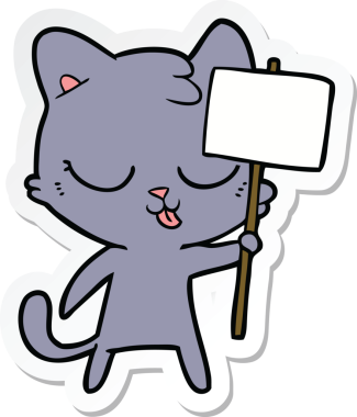 Bir insan tarafından çizilmiş çizgi film kedisinin çıkartması.