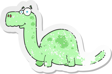 Bir insan tarafından çizilmiş bir karikatür dinozorunun gerilimli çıkartması.