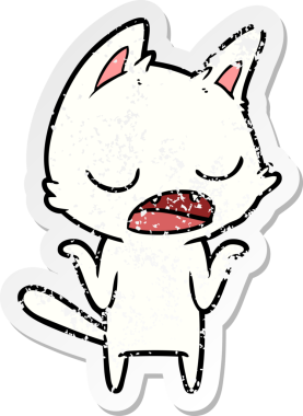 Bir insanın omuzlarını silkeleyen konuşan bir kedinin sıkıntılı çıkartması.