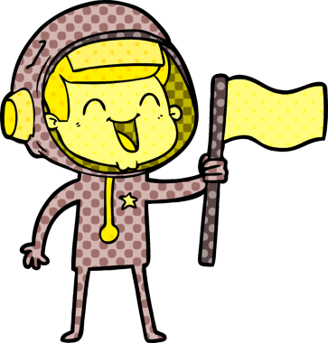 Bir insan tarafından çizilmiş mutlu astronot çizgi filmi.