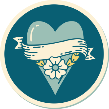 Geleneksel kalp çiçeği stili dövme çıkartması ve bir insan tarafından çizilmiş pankart.