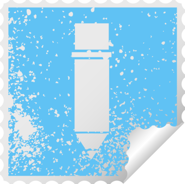 Bir insan tarafından çizilmiş bir kalemin kare soyulmuş çıkartma sembolü.