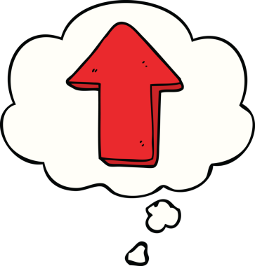 Bir insan tarafından çizilmiş düşünce balonlu bir ok.