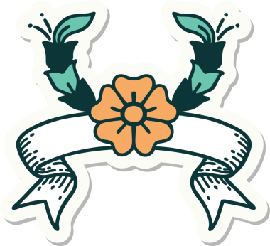 Bir insan tarafından çizilmiş dekoratif bir çiçeğin pankartıyla dövme stili.