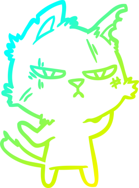 Bir insan tarafından çizilmiş sert bir çizgi film kedisinin soğuk gradyan çizimi