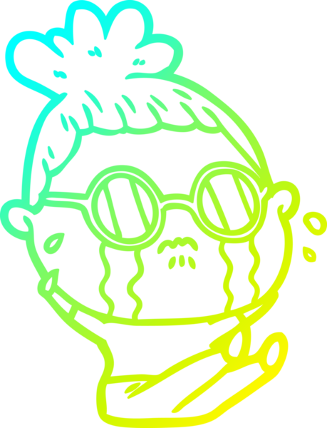 Bir insan tarafından çizilmiş gözlüklü, ağlayan bir karikatür çizimi.