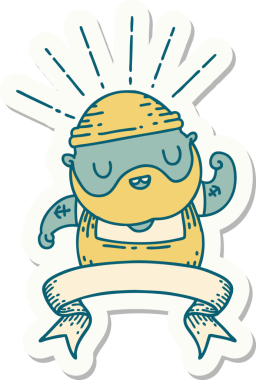 Dövme stili sakallı bir adamın çıkartması. Bir insan tarafından çizilmiş pazılarını esnetiyor.