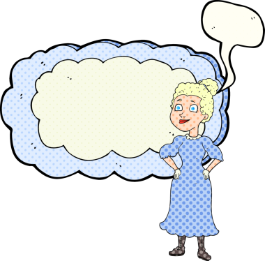 El yazısıyla çizilmiş çizgi roman konuşma balonu karikatürü Viktoryan kadın bir insan tarafından çizilmiş.