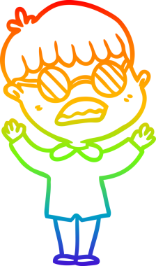 Bir insan tarafından çizilmiş gözlük takan çizgi film çocuğu çizimi.