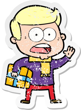 Bir insan tarafından çizilen şok olmuş bir adamın karikatür çıkartması.