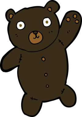 Bir insan tarafından çizilmiş sevimli siyah oyuncak ayı.