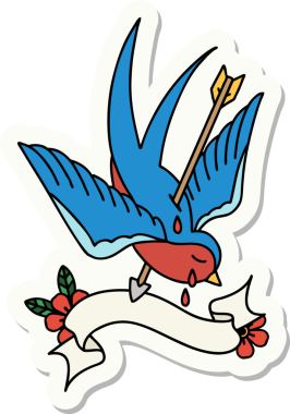 Bir kırlangıç sancağıyla bir insan tarafından çizilmiş dövme stili.