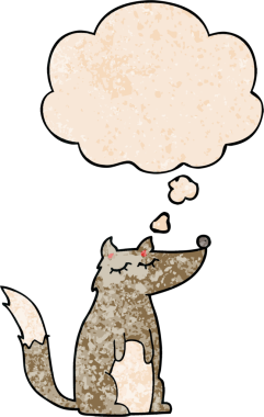 Bir insan tarafından çizilmiş grunge desenli düşünce baloncuğu olan çizgi film kurdu.