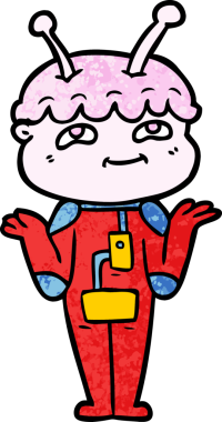 Bir insan tarafından çizilmiş dost canlısı çizgi film uzay adamı.