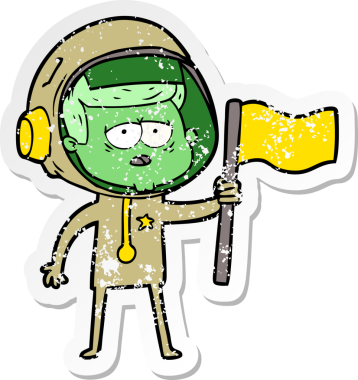 Bir insan tarafından çizilmiş yorgun bir astronotun sıkıntılı çıkartması.