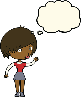 Bir insan tarafından çizilmiş düşünce balonlu bir kadın.