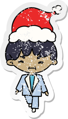 Bir insan tarafından çizilmiş Kawai çocuğunun, sıkıntılı yılbaşı çıkartması.