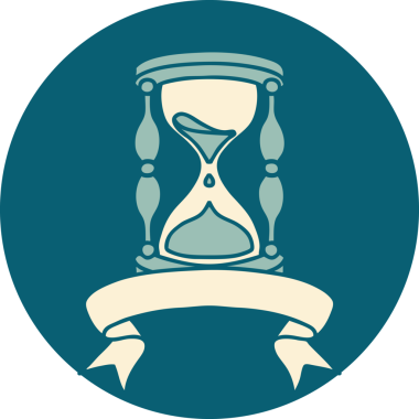 bir insan tarafından çizilmiş bir saatin pankartıyla dövme stili simgesi