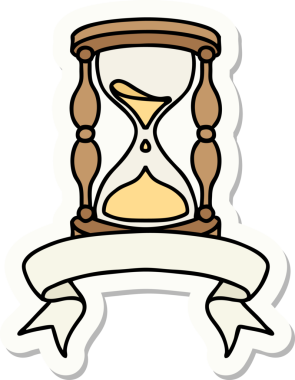 Bir insan tarafından çizilmiş bir saatin pankartıyla dövme stili çıkartması.