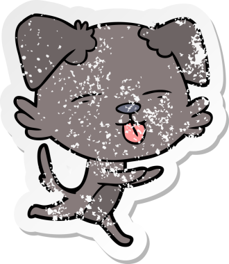 Bir insan tarafından çizilmiş bir köpeğin dertli çıkartması.