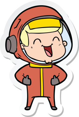 Bir insan tarafından çizilmiş mutlu bir astronotun çıkartması.