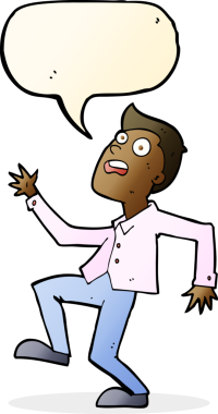 Bir insan tarafından çizilen konuşma baloncuğuyla panikleyen çizgi film adamı.