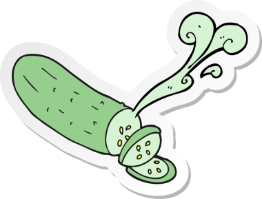 Bir insan tarafından çizilmiş salatalık dilimlenmiş bir çizgi film çıkartması.