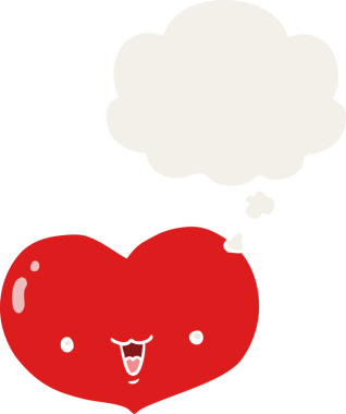 İnsan tarafından çizilmiş düşünce baloncuğu olan kalp karakterini seviyorum.