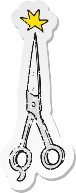 Bir insan tarafından çizilmiş çizgi film berber makasının gerilimli retro yapıştırması.