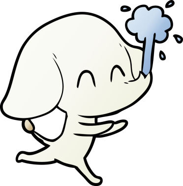 Bir insan tarafından çizilmiş su püskürten sevimli bir fil.