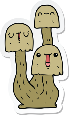 Bir insan tarafından çizilmiş karikatür mantarı çıkartması.