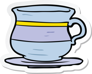 Bir insan tarafından çizilmiş eski bir çay fincanının çıkartması.